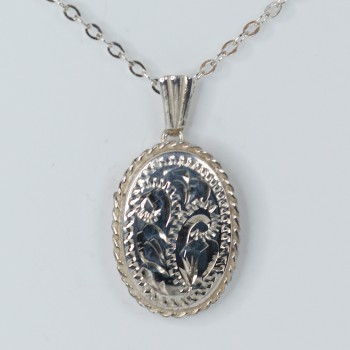 Sterling SIlver Engraved Oval Locket and Chain